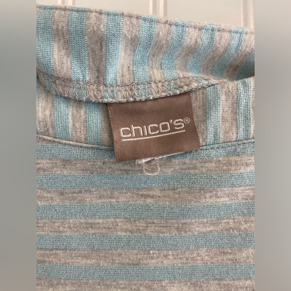 Chico’s Long Sleeve Top Nautical Coastal Stripes Aqua Blue Silver Grey XL 16 - Picture 4 of 6